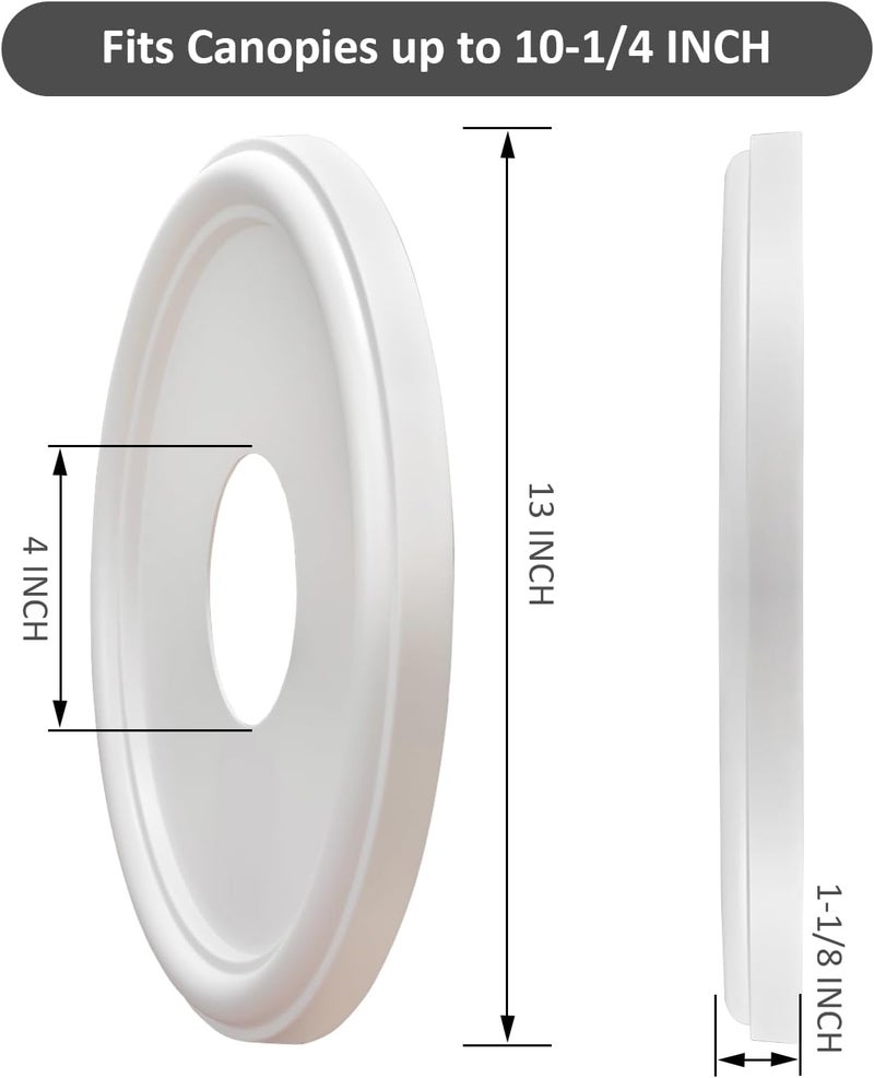 ELFCAB Molded Nylon Ceiling Medallion for Light Fixtures and Ceiling Fans White 13"OD x 4"ID x 1-1/8"P (Fits Canopies up to 10-1/2") - Image 2